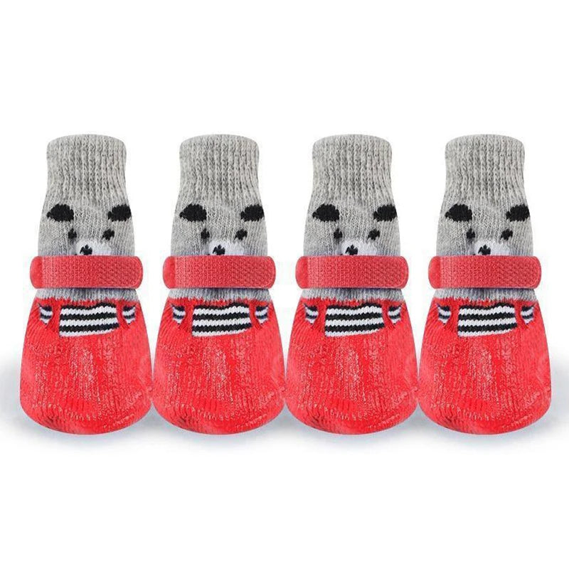 Autumn Winter Pet Dog Shoes Socks Waterproof Cat Dog Rubber Socks Non-slip Dog Rain Snow Boots Socks Dog Knitting Warm Socks