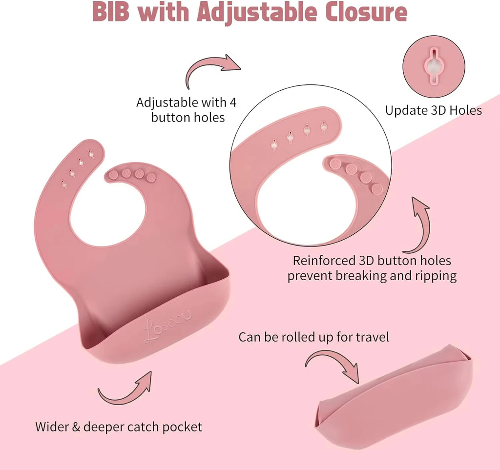 9PCS/Set BPA Free Silicone Baby Feeding Set Sucker Bowl Divided Dinning Plate Straw Cup Spoon Fork Adjustable Bib Child Dishes