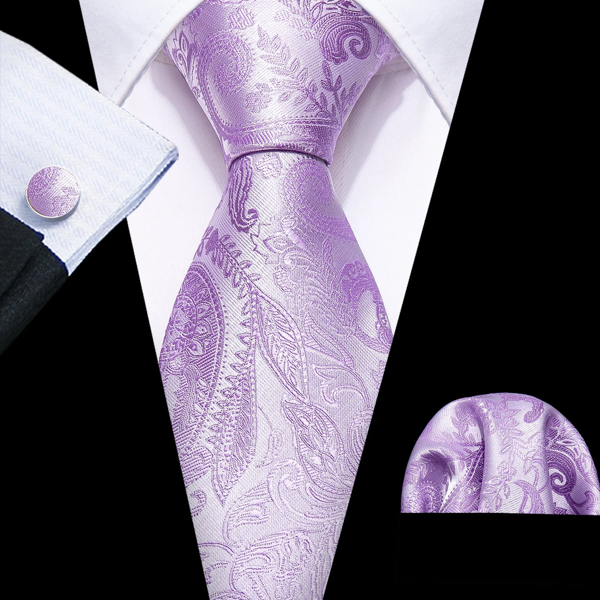 Male Gift Men Tie Set Purple Violet Solid Paisley Striped Wedding Business Tie for Man Necktie Handky Cufflinks Barry.Wang