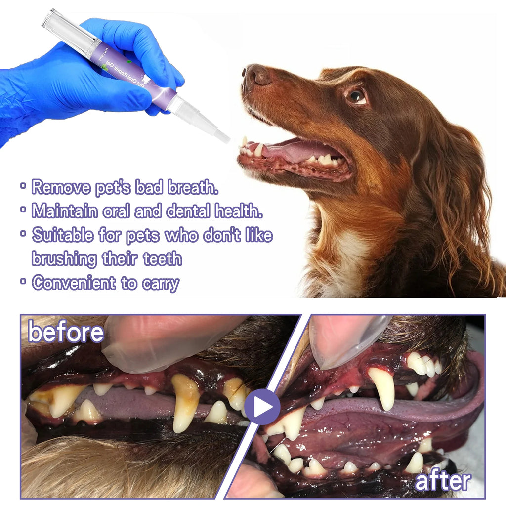 Pet Dental Care Gel 3ml Teeth Cleaning Pen for Dogs and Cats Fresh Breath Tartar Control Soothes Gums Easy Baking Soda Formula