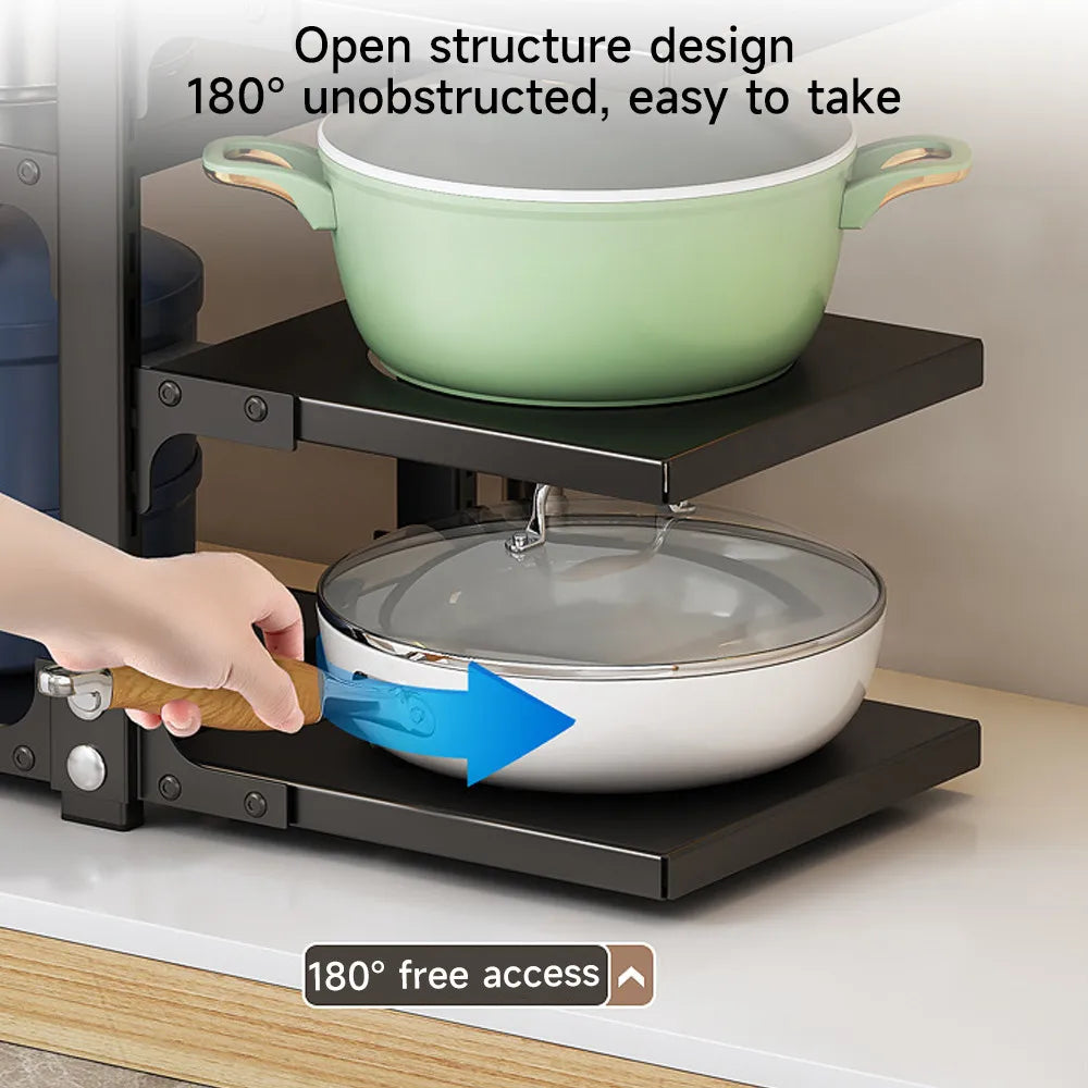 Adjustable Pot Rack Organizer, Kitchen Carbon Steel Pot Storage Rack, Multi-Layer Household Pot and Pan Organizer for Kitchen