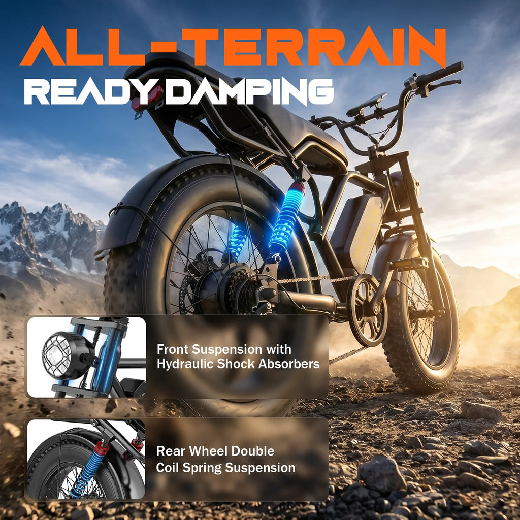 HEADEER BK20 Electric Bike 48V20Ah Lithium Battery, Max Range 80Km, 20" Off-Road Fat Tires All‑terrain E-Bike with APP