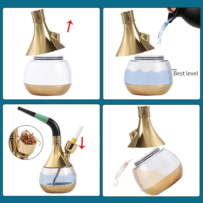 New Luxury Hookah For Smoking Tobacco &Cigarette Filter Smoke Water Pipe Shisha Set with Brass Herb Bowl Smoking Accessories