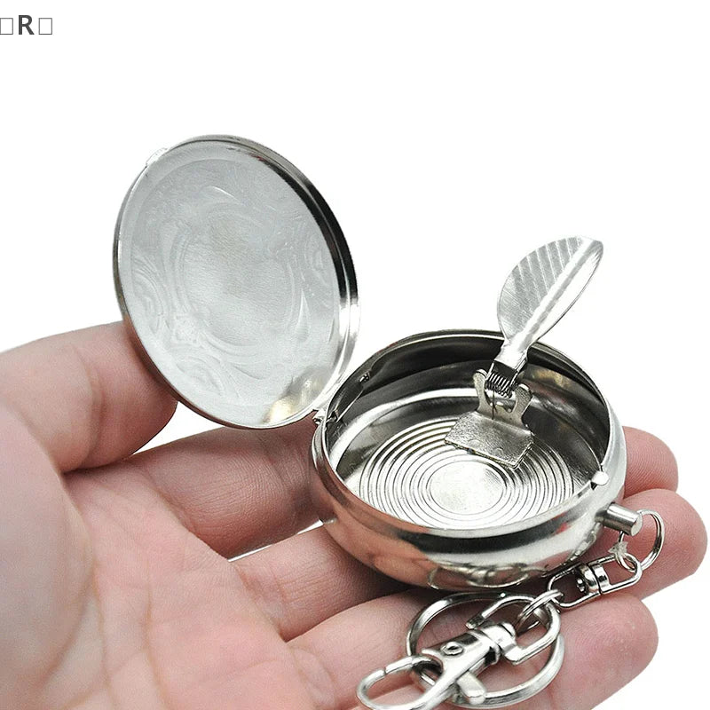 〔R〕Car Keychain Ashtray Stainless Steel Portable with Lid No Smell Spill Proof for Vehicle Travel〔Winter2〕