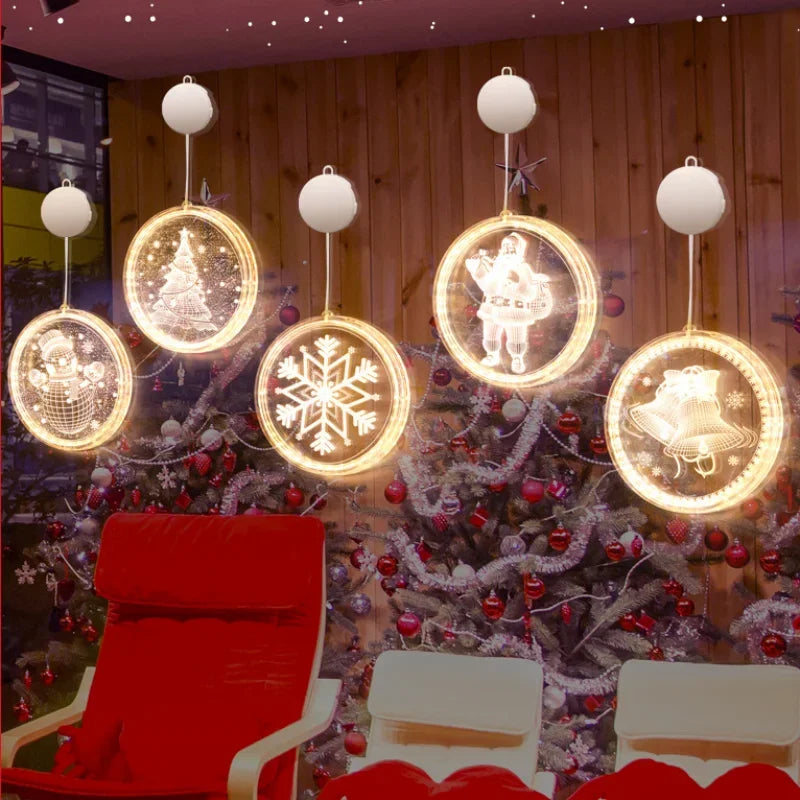 Merry Christmas LED Fairy Lights Santa Claus Elk Living Doors Windows Decoration New Year Gift  Christmas Tree Hanging Light