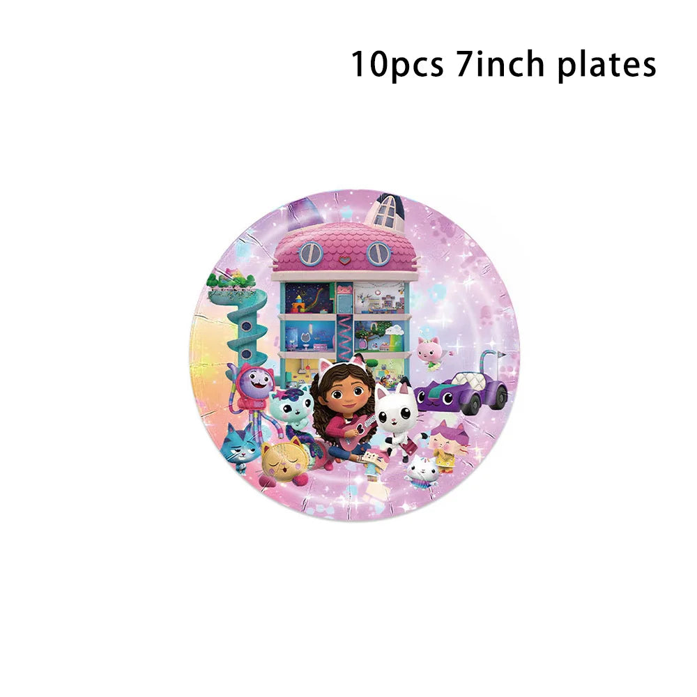Pink Gabby Dollhouse Birthday Tableware Cat Girls Disposable Plates Cups Napkins Kids Girls Birthday Party Baby Shower Decor