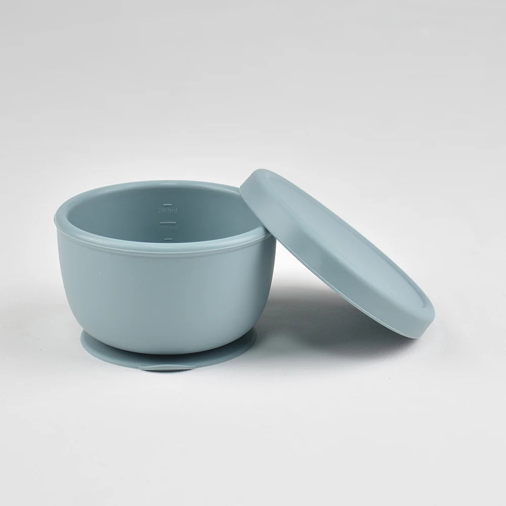 Silicone Suction Bowl with Lid, 260ML - Non-Spill Baby Feeding Bowl, Secure Suction Base for Toddlers, Learning Self-Feeding