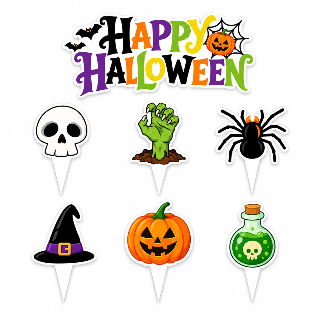 Halloween Party Decor Set Happy Pumpkin Banner Hanging Swirls Cake Topper Witch Ghost Castle Home Halloween Ornaments Supplies