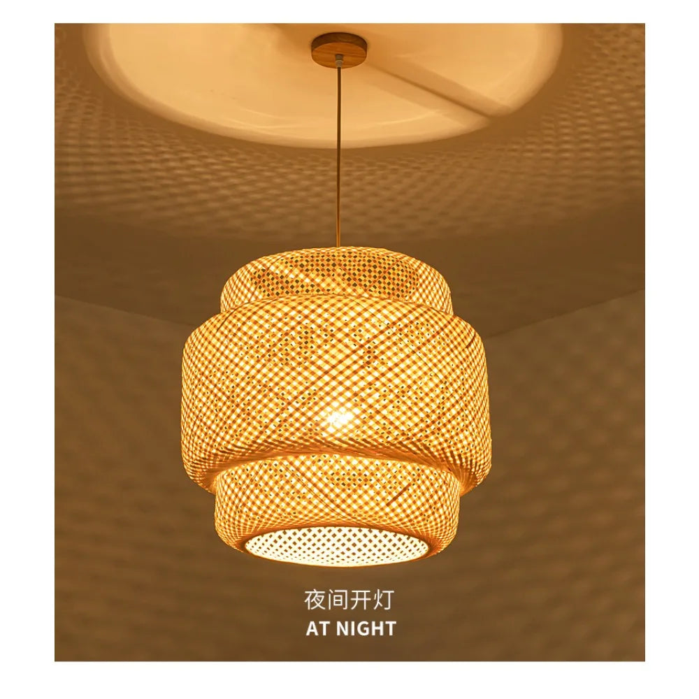 Bamboo Pendant Light 30/40/50CM Hand-Woven Rattan Hanging Lamp Farmhouse Wicker Chandelier for Dining Living Bedroom
