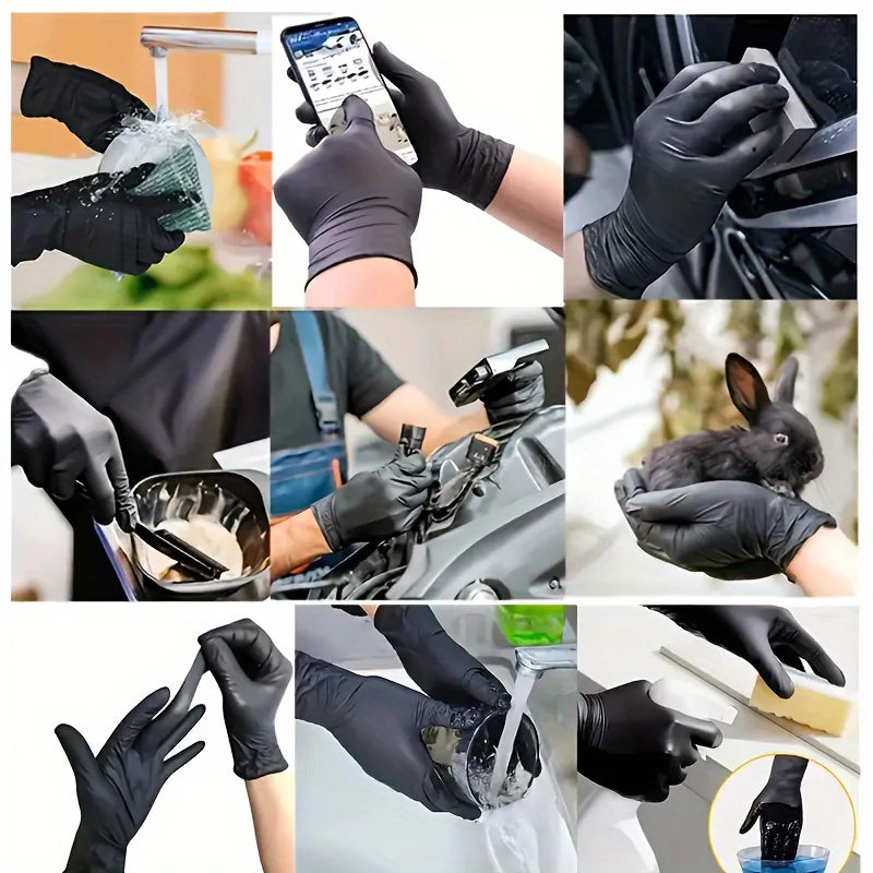 Disposable Latex Gloves Black Waterproof Non-Medical for Kitchen, Cleaning, Dishwashing, Cooking, Automotive, Craft Use