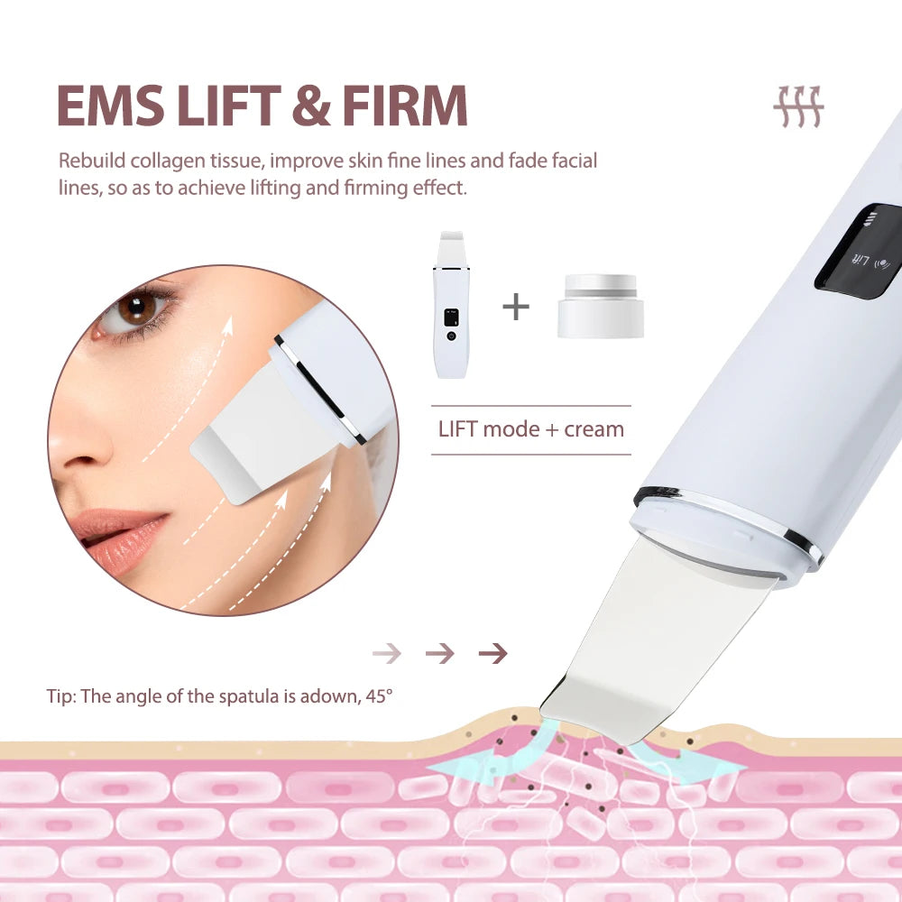 Ultrasonic Skin Scrubber Deep Face Cleaning Machine 4 Modes Peeling Shovel Facial Pore Cleaner Face Skin Scrubber Lift Machine