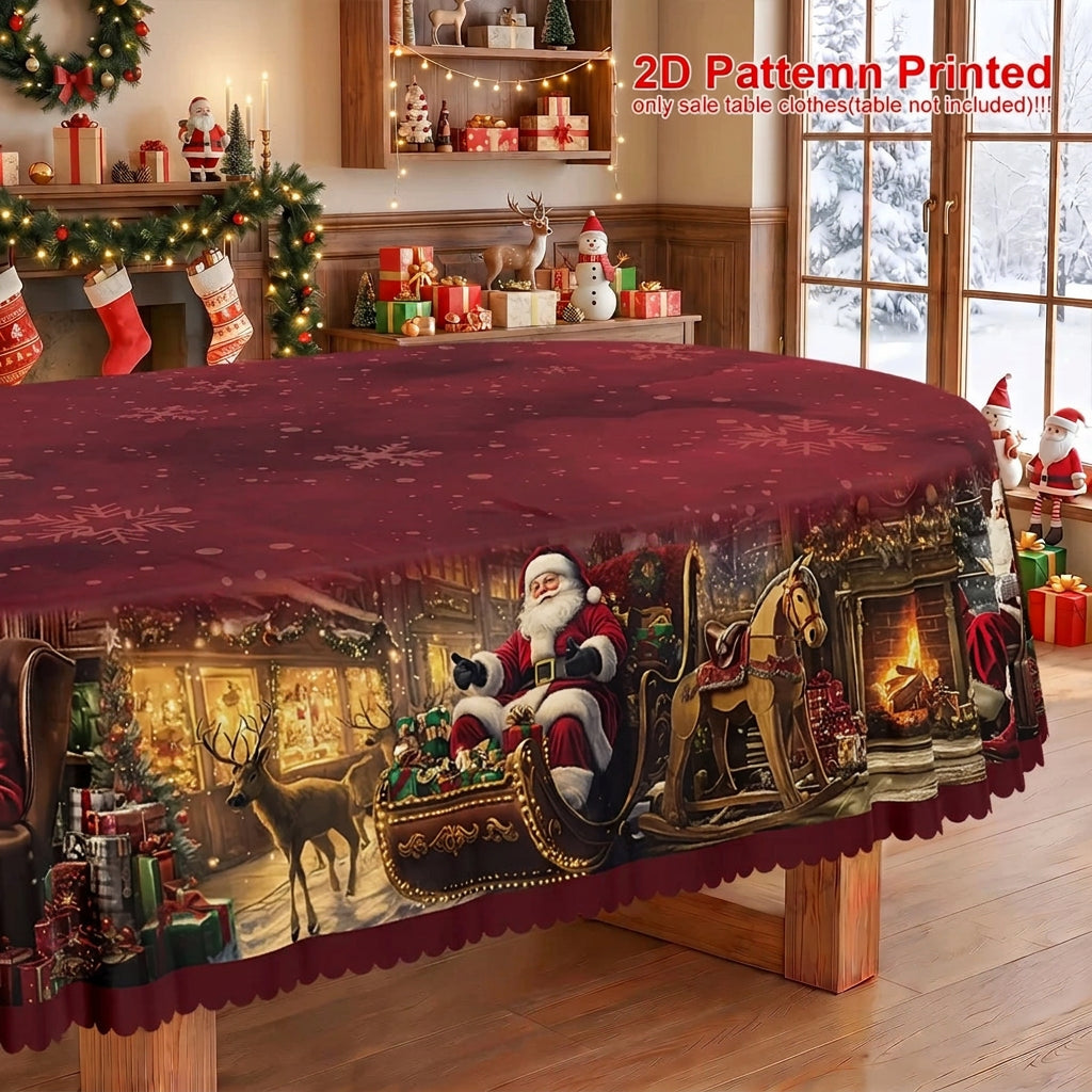 1 piece, Merry Christmas themed party tablecloth, red Santa reindeer snowflake design print