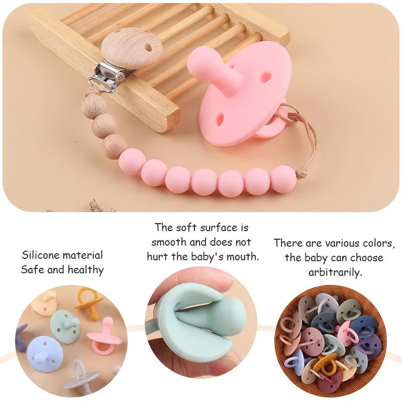 Baby Silicone Pacifier Soft BPA Free Soother Infant Dummy Nipple Newborn Baby Teether Toy Teething Nursing Pacifier Chain Pendan