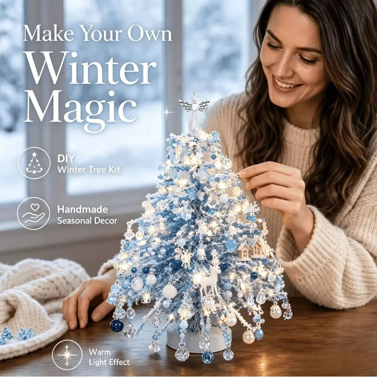 DIY Beaded Christmas Tree Kit 3D Crystal Bead Holiday Craft Set for Adults Colorful Beads Tabletop Tree Ornament Charms DIY Gift