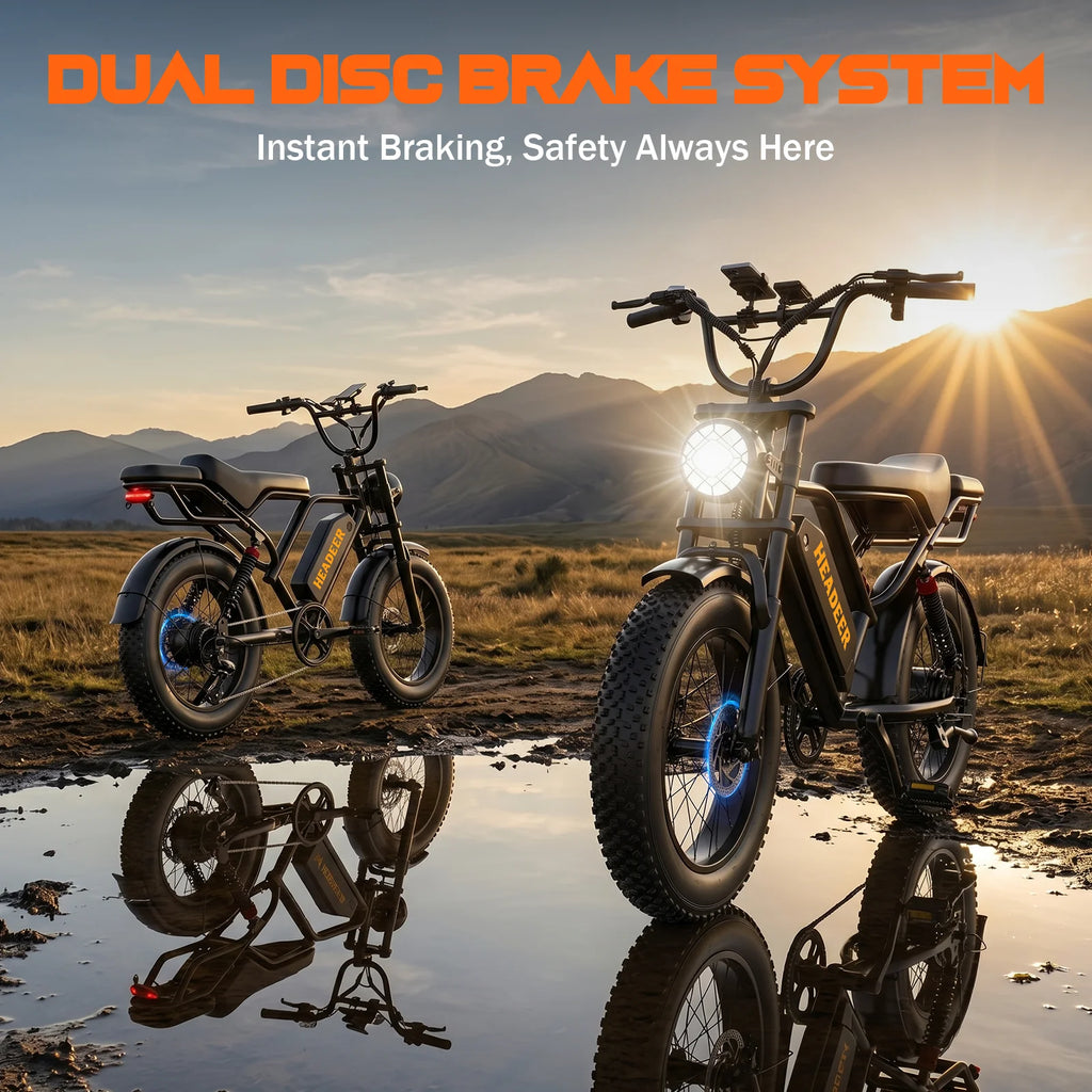 HEADEER BK20 Electric Bike 48V20Ah Lithium Battery, Max Range 80Km, 20" Off-Road Fat Tires All‑terrain E-Bike with APP