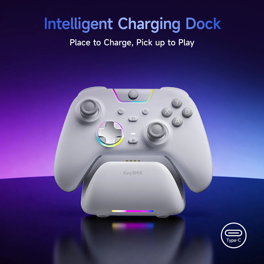 EasySMX White Black Gamepad X05 Pro Wireless PC Gaming Controller for PC Windows iOS Switch Android with Charging Dock