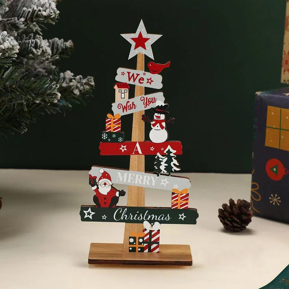 Runto 1pc Wooden Xmas Tree Ornaments Santa Claus Snowman  Merry Christmas Home Decoration New Year Desktop Decor Navidad