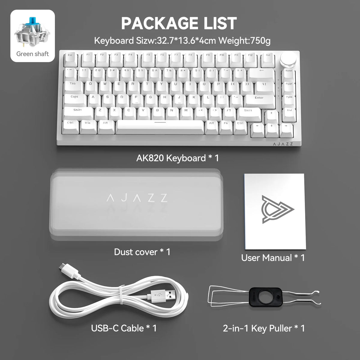 AJAZZ AK820 75% Wired Mechanical Keyboard: Hot-Swappable, RGB Backlit, Knob Control | For Office & Gaming