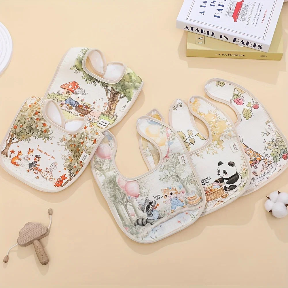 Baby gauze bib, waterproof cartoon saliva towel, children's and baby products, baby meal bag bib