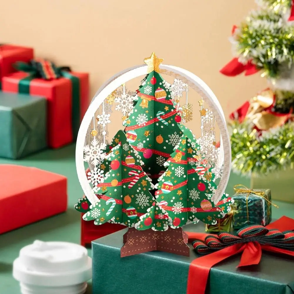 Paper Christmas 3D Greeting Card Gold Plated with Envelope Merry Christmas Blessing Cards Ornaments Craft Paper Carving Postcard