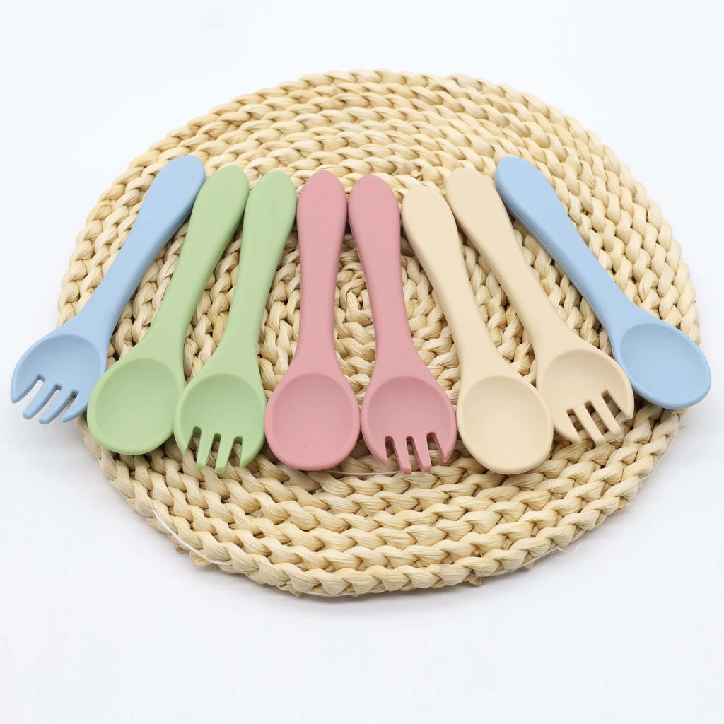 2Pcs/Set Soft Silicone Baby Training Spoon Fork Set Kids Tableware Infant Toddler Feeding Accessories