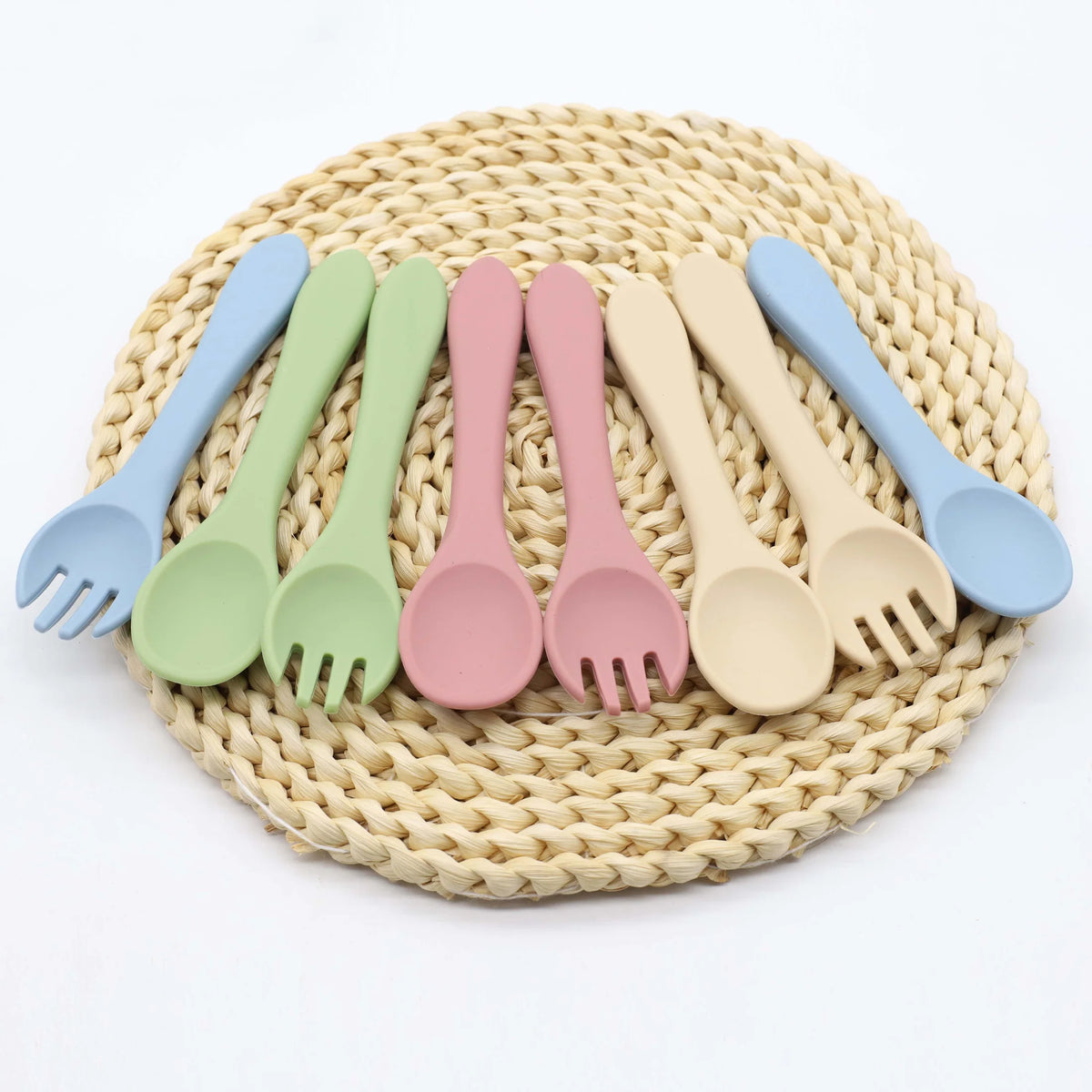 2Pcs/Set Soft Silicone Baby Training Spoon Fork Set Kids Tableware Infant Toddler Feeding Accessories