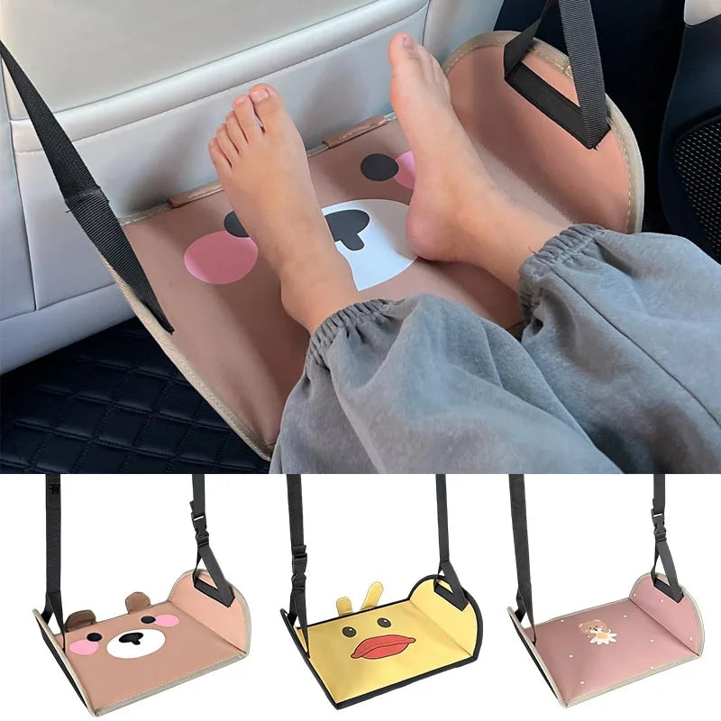 Kids Cartoon Car Seat Foot Support Universal Bear Car Travel Rest Foot Mat Portable Auto Backseat Suspension Hammock Footstool