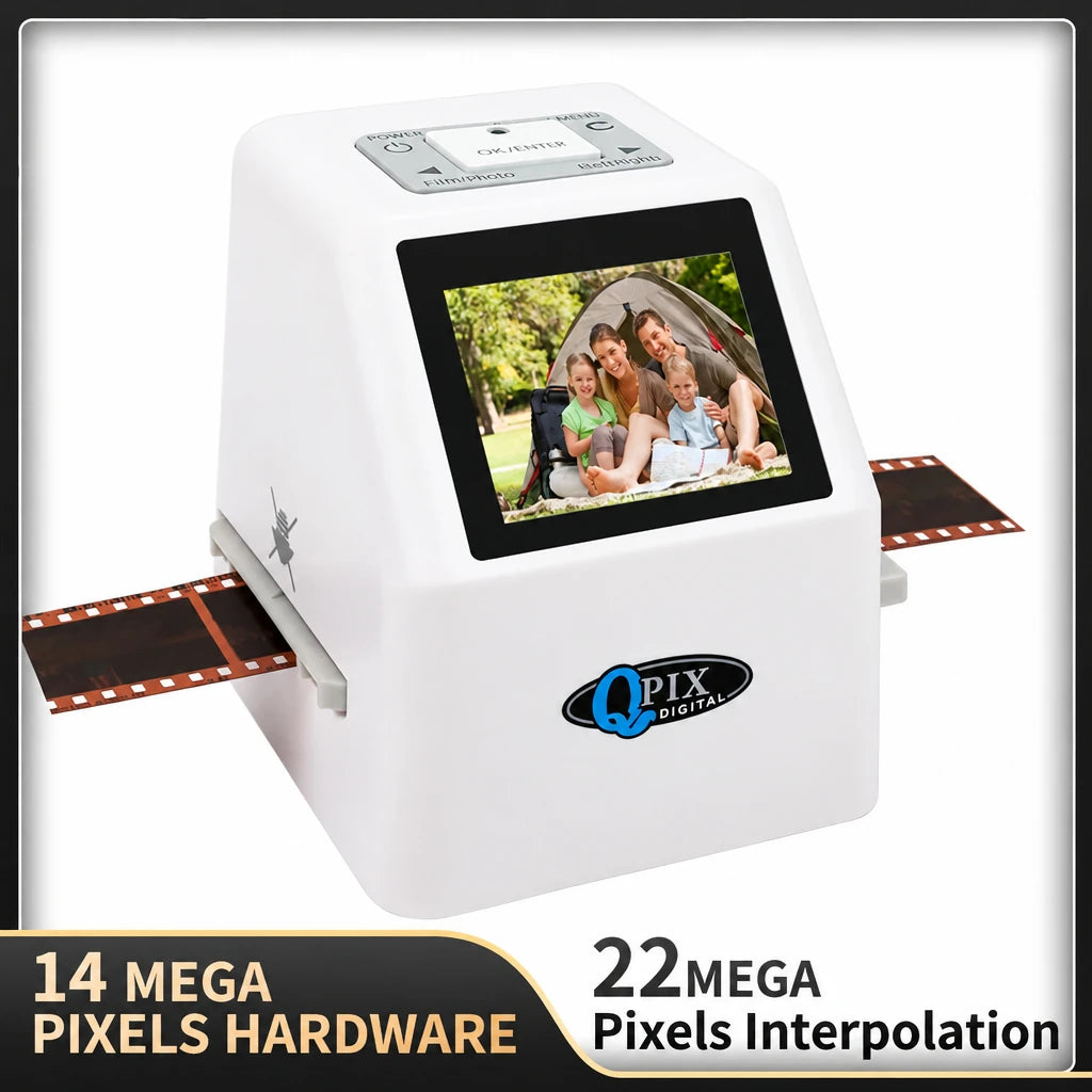 QPIX 22 MP 35mm Portable Film Scanners 135 110 126KPK Super 8 Negative Slide Holder Photo Scanner Film Digital Converter