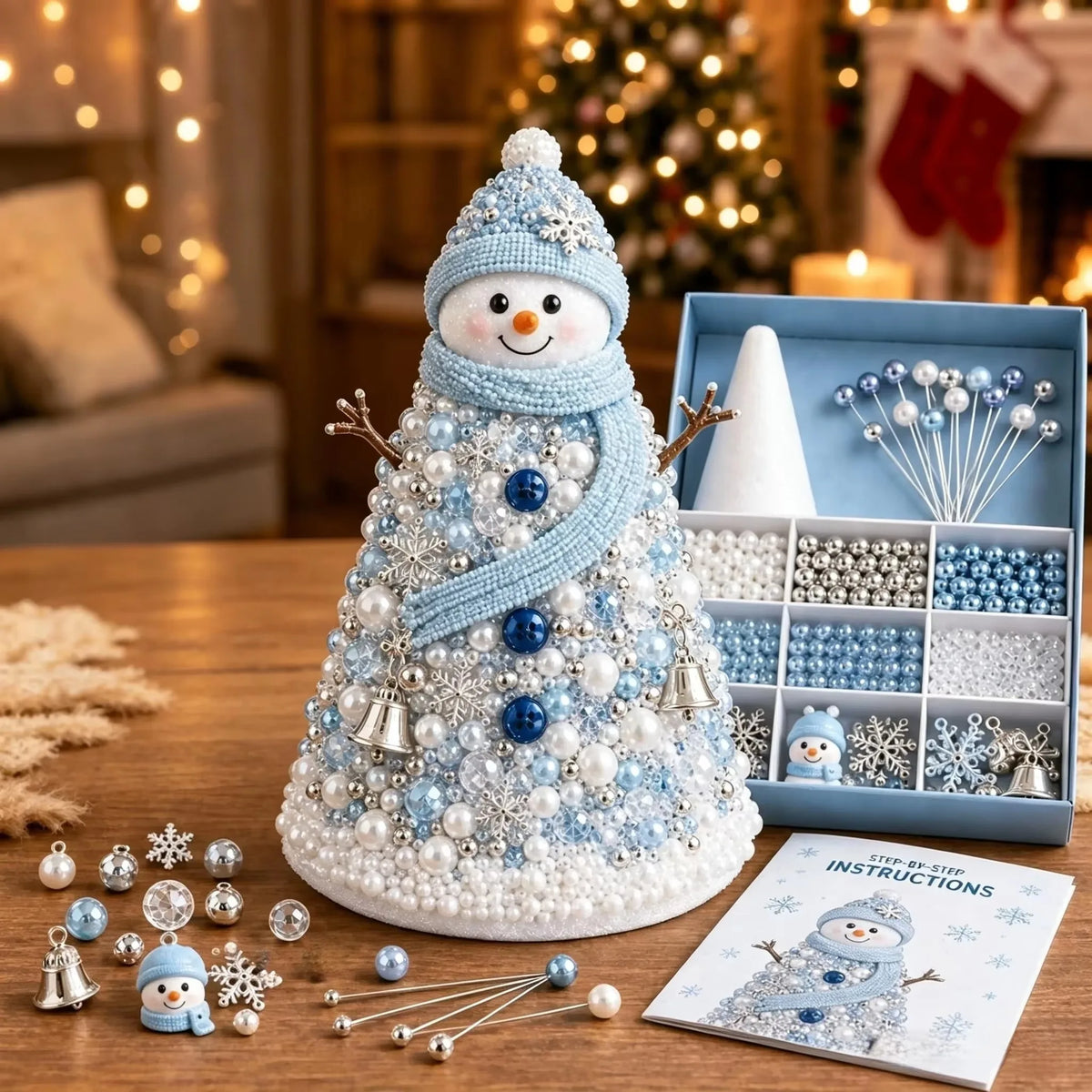 DIY Beaded Christmas Tree Craft Kit Crystal Bead Mini Tree with Angel Topper, Handmade Holiday Tabletop Decor for Home Christma