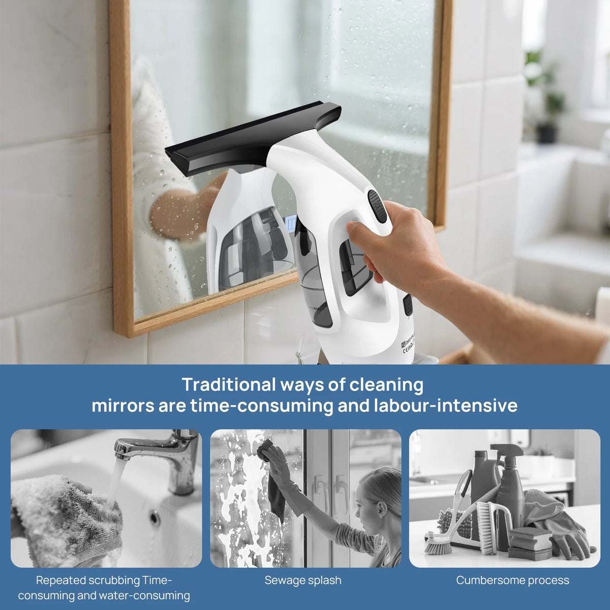 Cordless Window Vac Rechargeable Vacuum Cleaner Compact Electric Glass Window Cleaner 2IN1, with 300ml Spray Bottle