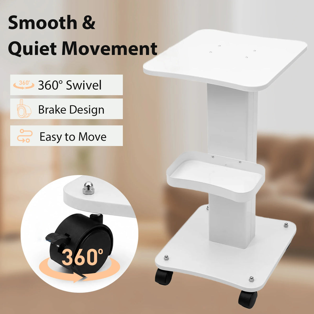 Beauty Salon Trolley Stand 3 Tier Salon Trolley White Beauty Machine Stand 360° Silent Wheels Easy Moving For Facial Beauty Clinic Esthetician Working Cart
