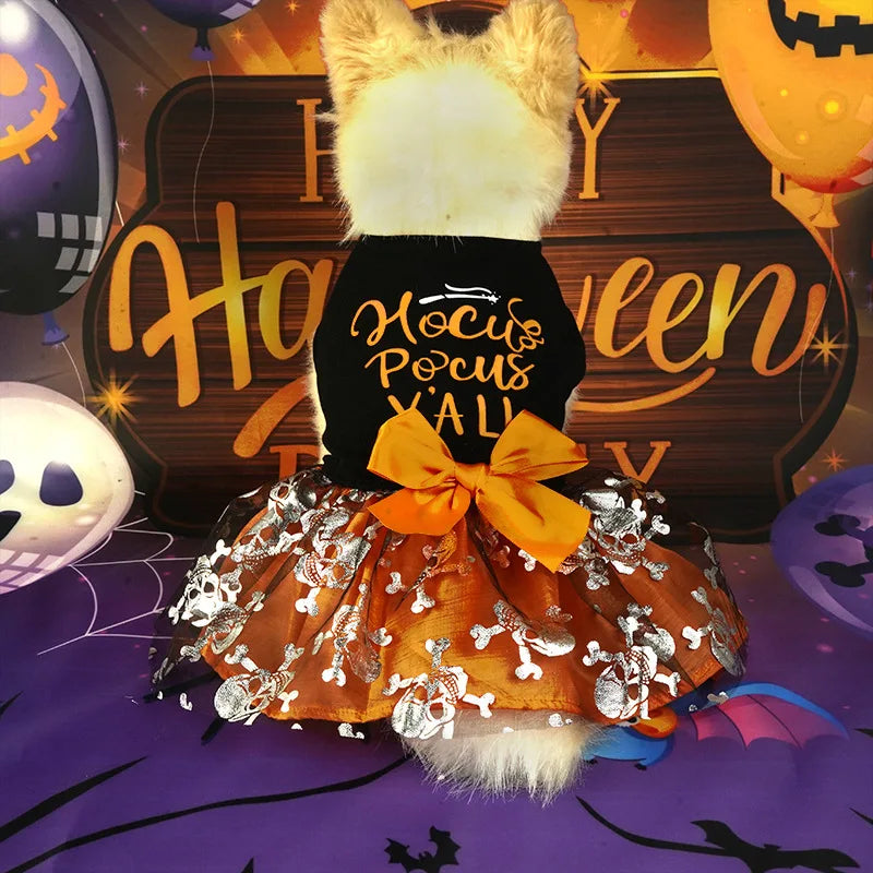 Newfashion Autumn Pet Halloween Costume Pumpkin Dress For Small Medium Dogs Teddy Pomeranian Cross-Border Popular Cat Pet Clothes