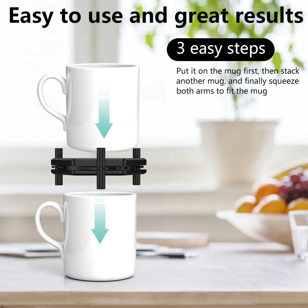 6/12Pcs Coffee Mug Holder Adjustable Drinkware Stackable Organizer Space Saver Kitchen Cup Storage Rack for 3.0 to 4.5inch Cup