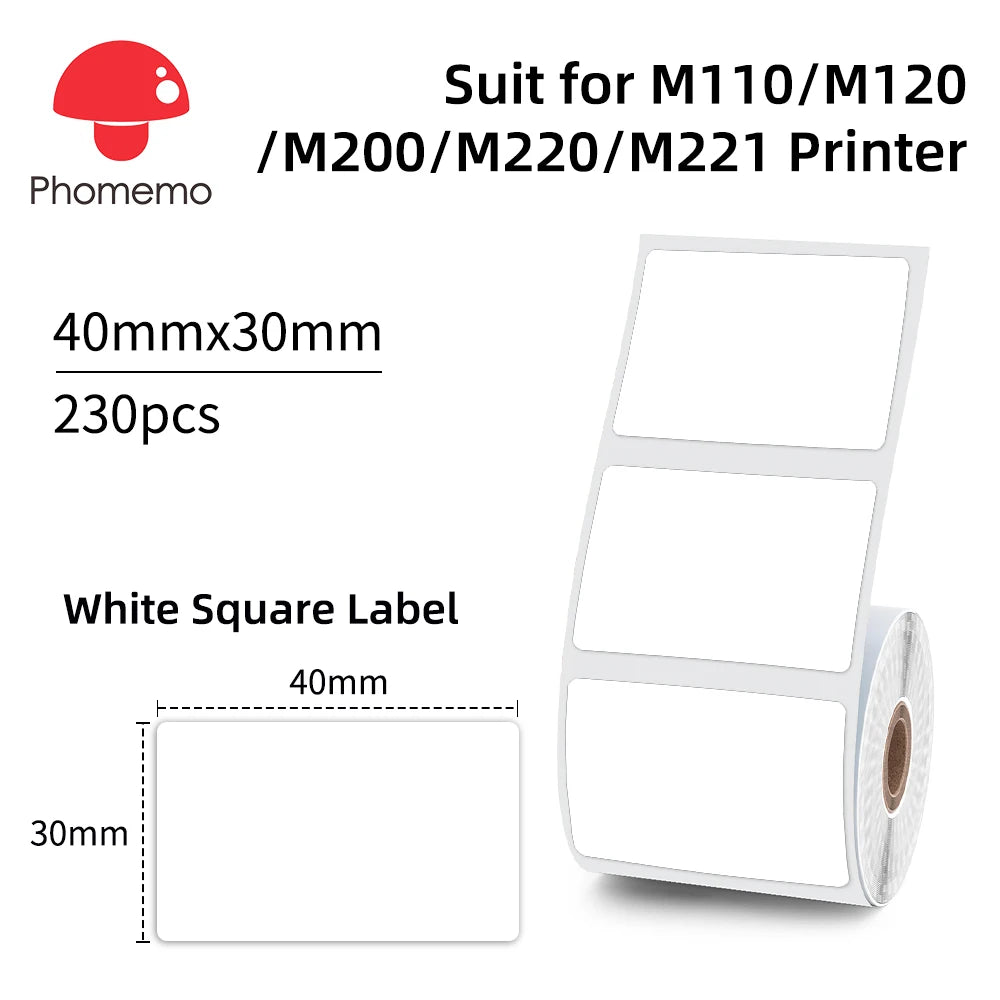 Phomemo 203dpi M110 M220 M108 Label Maker Tag Price Portable Thermal Label Printer with White Photo Labels for Bakery/Business