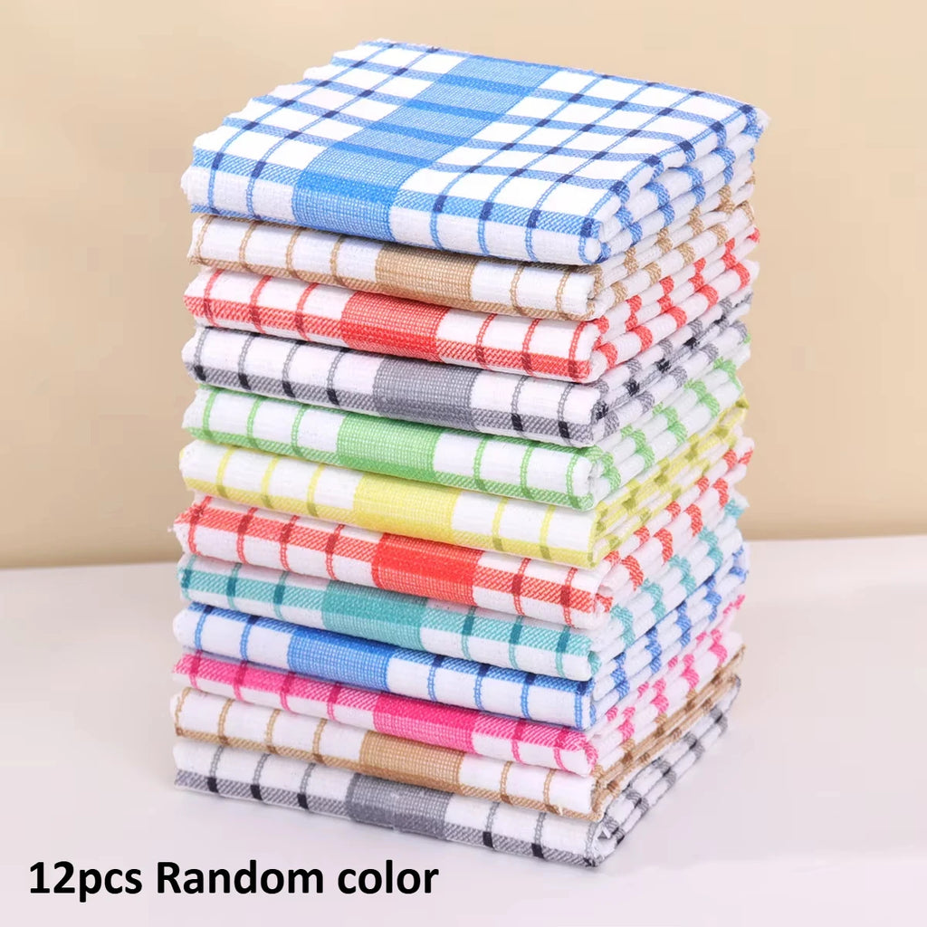 6pcs/12pcs Modern Printed Checkered Dish Towels, Scouring Pads, Kitchen Towels, Super Soft with Strong Absorbency Kitchen Towels