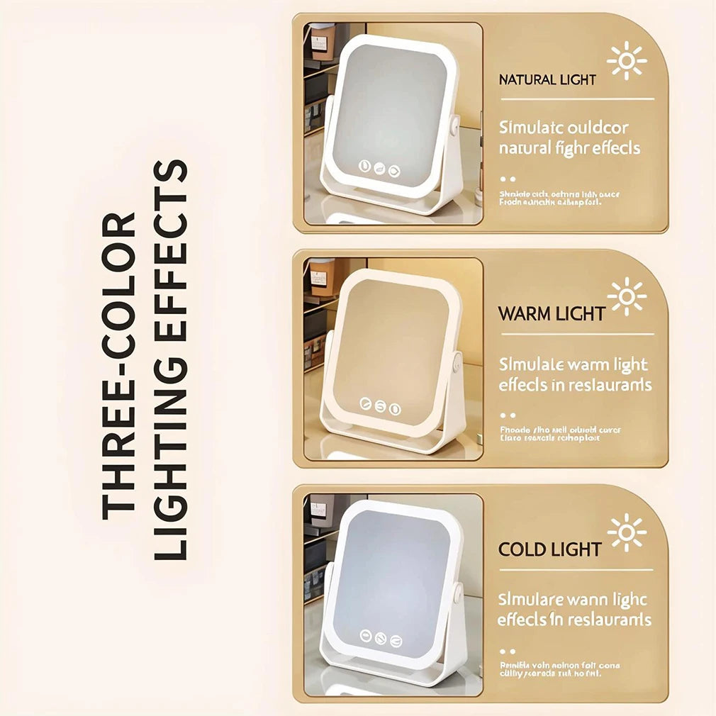 3 Colors LED Makeup Mirror Wireless Eversible Dimmable Touch Screen Cosmetic Mirrors Smart Rotatable Makeup Beauty Tabletop Tool