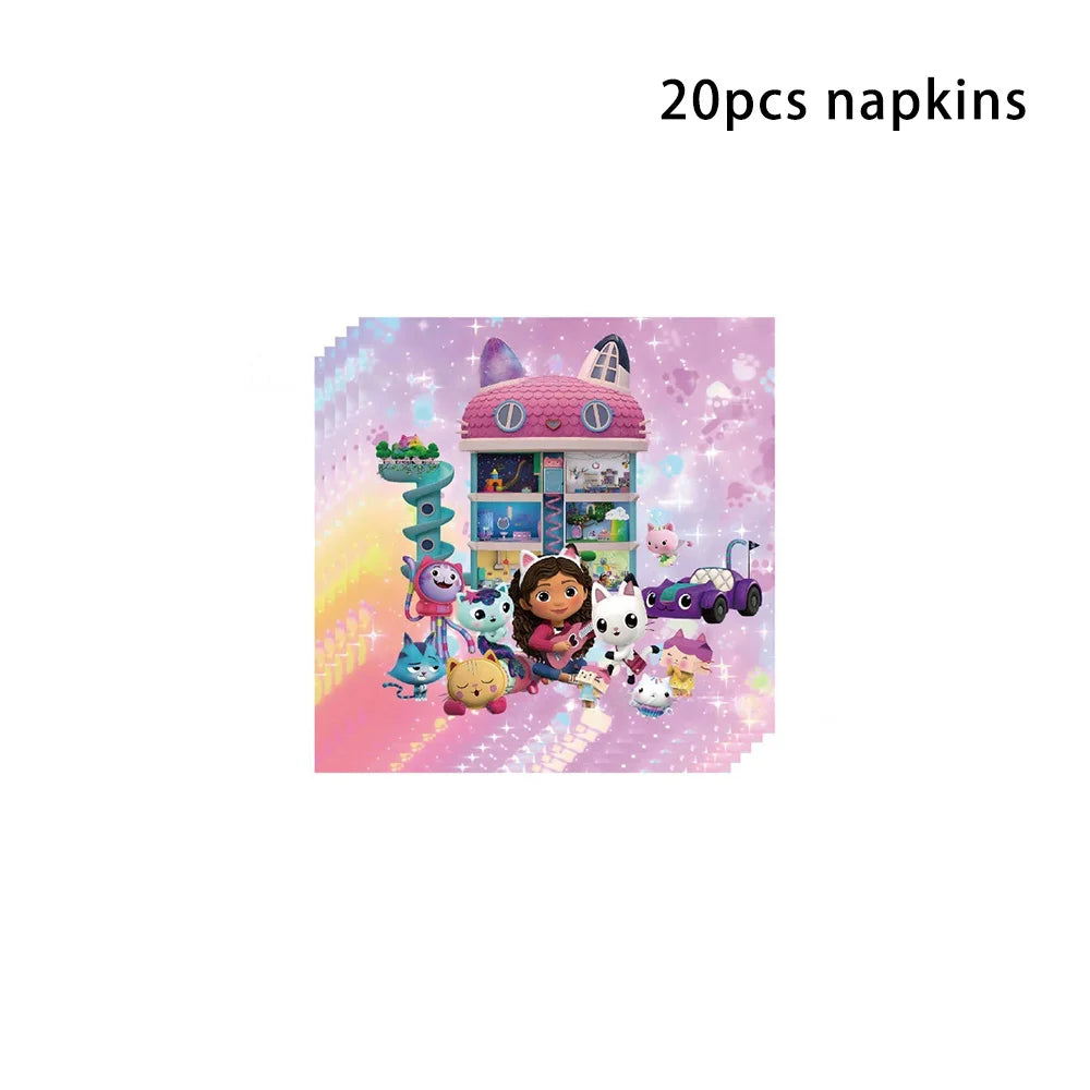 Pink Gabby Dollhouse Birthday Tableware Cat Girls Disposable Plates Cups Napkins Kids Girls Birthday Party Baby Shower Decor