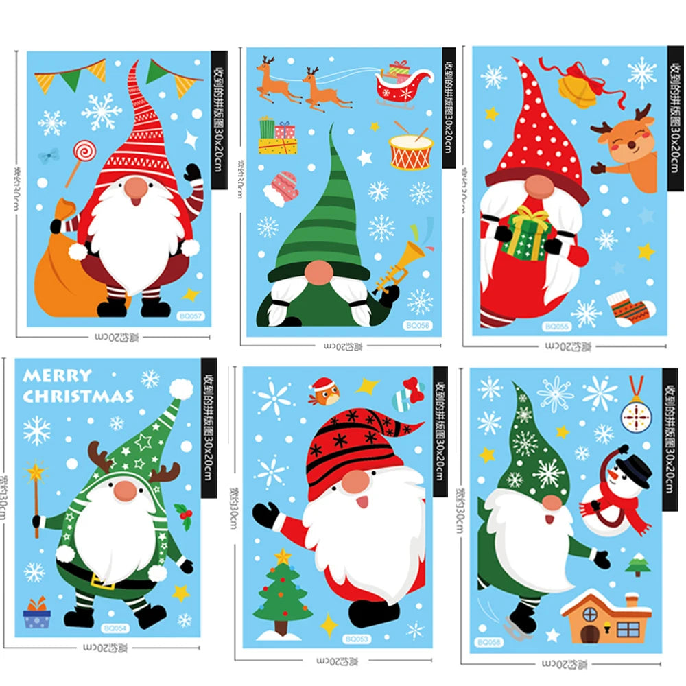 Christmas Window Stickers Santa Claus Reindeer Snowflake Static Window Clings Merry Christmas Glass Decals New Year Party Decors