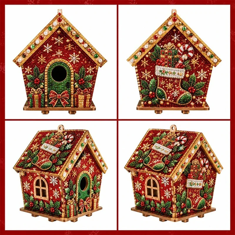 DIY Pearl Craft Kit Christmas Cottage Diamond Painting Set Wooden Pearl Art Christmas Tree Ornaments For Home Decoration Gifts