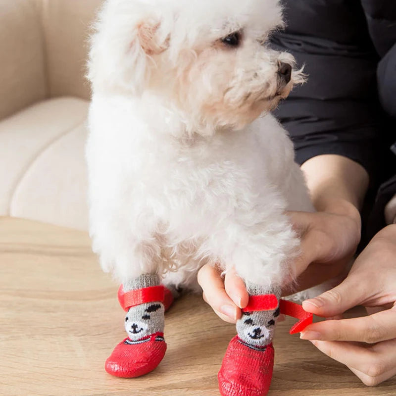 Autumn Winter Pet Dog Shoes Sock Waterproof Cats Dogs Rubber Socks Non-slip Dog Rain Snow Boots Socks Dogs Knitting Warm Sock