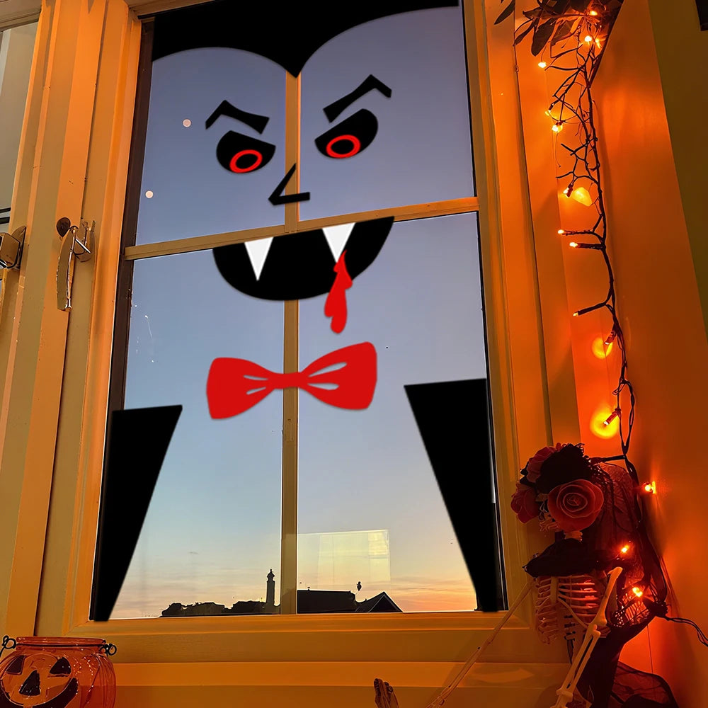 Halloween Decor Door Stickers Window Decor Skeleton Hand Pumpkin DIY Devil Witch Hat Glass Window Stickers Home Decorations