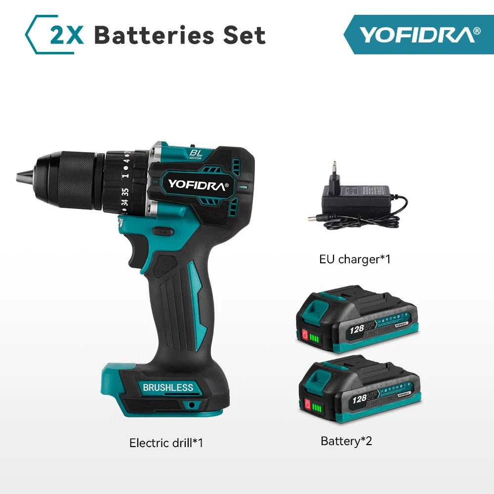 YOFIDRA 13MM 35+3 Torque Brushless Electric Impact Drill Cordless Electric Screwdriver Power Tool For Makita 18V Battery Pin