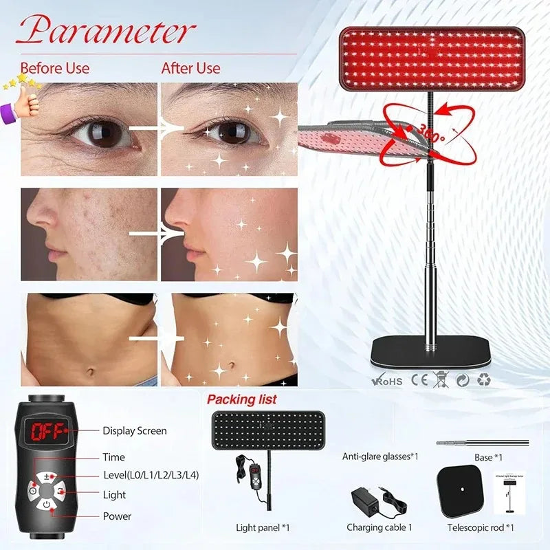 660nm 850nm LED Red Light Therapy Panel with Stand Near Infrared Therapy Lamp Devices for Body Pain Relief and Skin Care