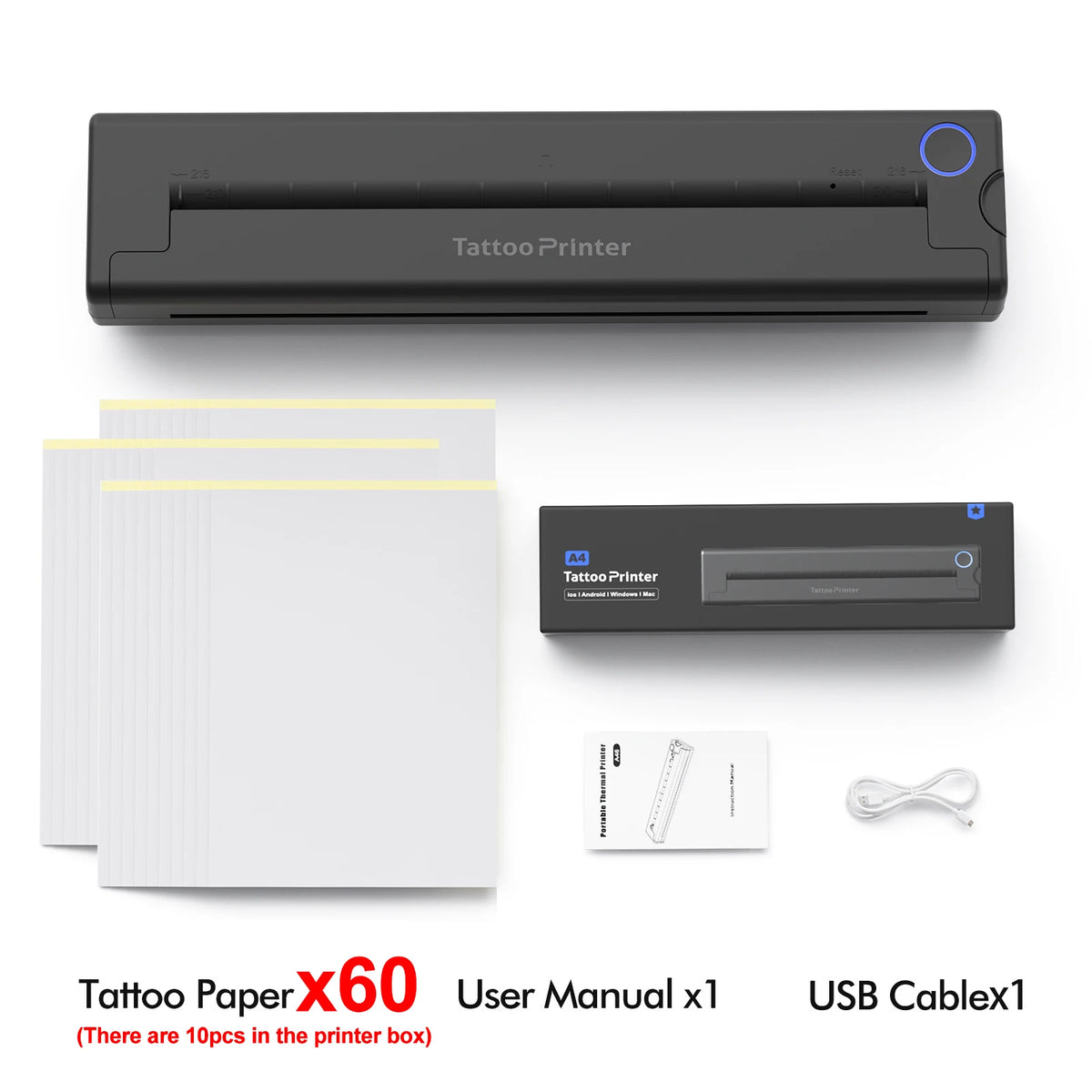 A4 Tattoo Stencil Printer Thermal Tattoo Printer with Transfer Paper Wireless Bluetooth Mini Portable Printer DIY Artist