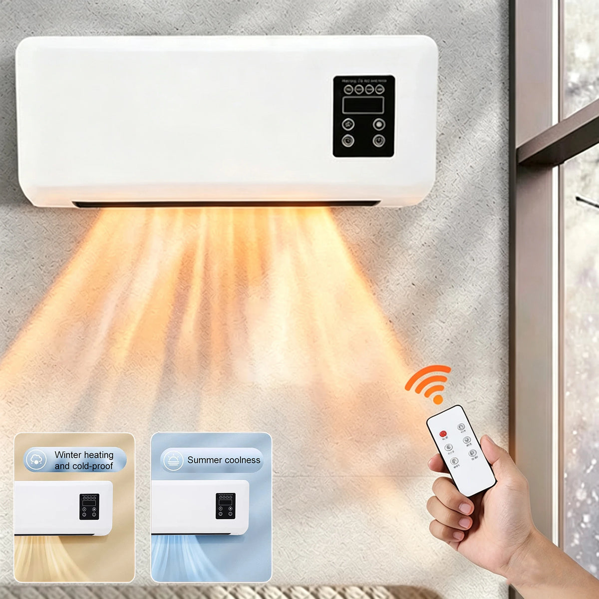 1500W Wall-mounted Electric Indoor Heater with Remote Control, 2 in 1 Mini Warmer / Ventilation Fan For Bedroom Bathroom Kitchen