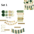 Green Birthday Party Decorations Paper Banner Circle Garland Hanging Swirl Paper Fans Lanterns Gold Balloons for Party Decor