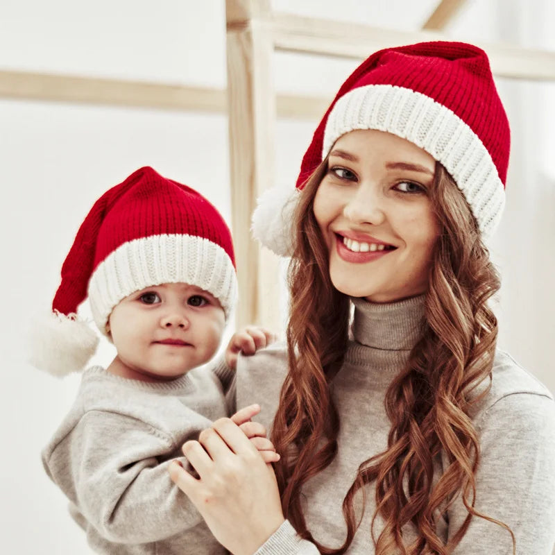 2026 Knitted Christmas Hat Cute Pompom Adult Soft Beanie Santa Cap New Year Party Family Gift Navidad Natal Noel Decoration