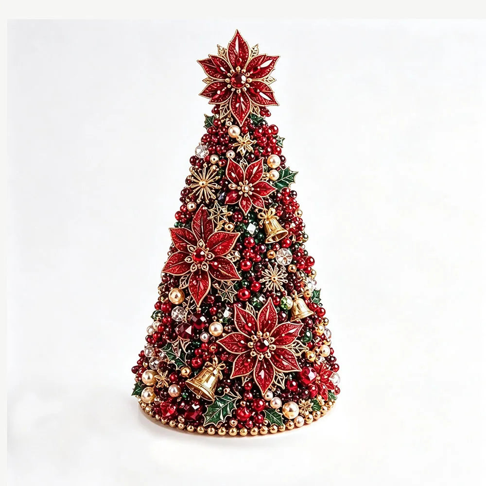 DIY Beaded Christmas Tree Craft Kit Crystal Bead Mini Tree with Angel Topper, Handmade Holiday Tabletop Decor for Home Christma