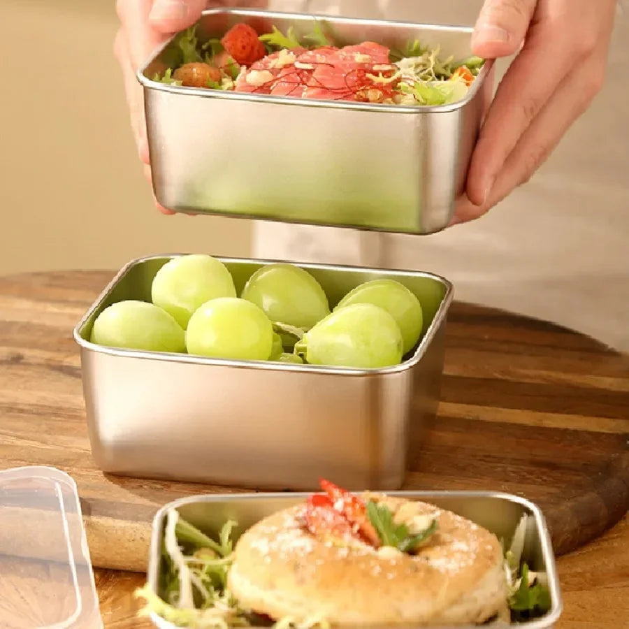 Stainless Steel Fresh-Keeping Box with Sealed Lid, Thickened Small Lunch Box, Camping Food Packaging and Storage Box