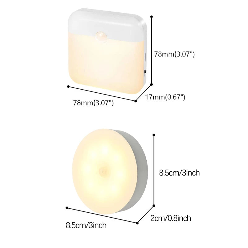 Motion Sensor Led Light Usb Charging Square Lamp for Bedroom Kitchen Stair Hallway Wardrobe Cupboard Lighting